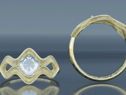 Wireframe Model Gold Ring 3D Model