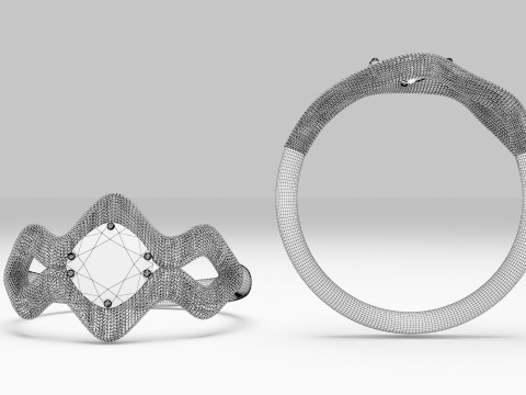 Wireframe Model Gold Ring 3D 模型