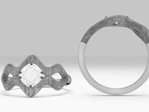 Wireframe Model Gold Ring 3D Model
