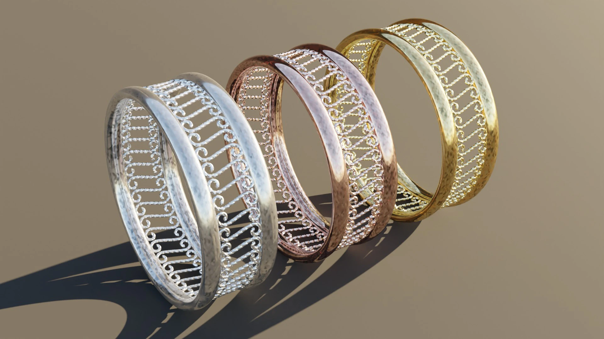 Three Gold Ring 3D Model .c4d .max .obj .3ds .fbx .stl .blend 
