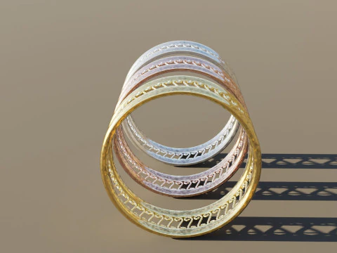 Three Gold Ring 3D Model