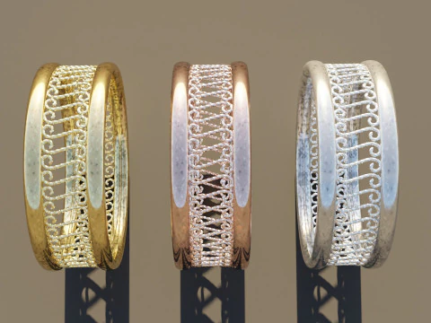 Three Gold Ring 3D Model