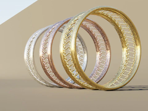 Three Gold Ring 3D Model