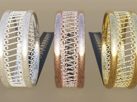 Three Gold Ring 3D Model