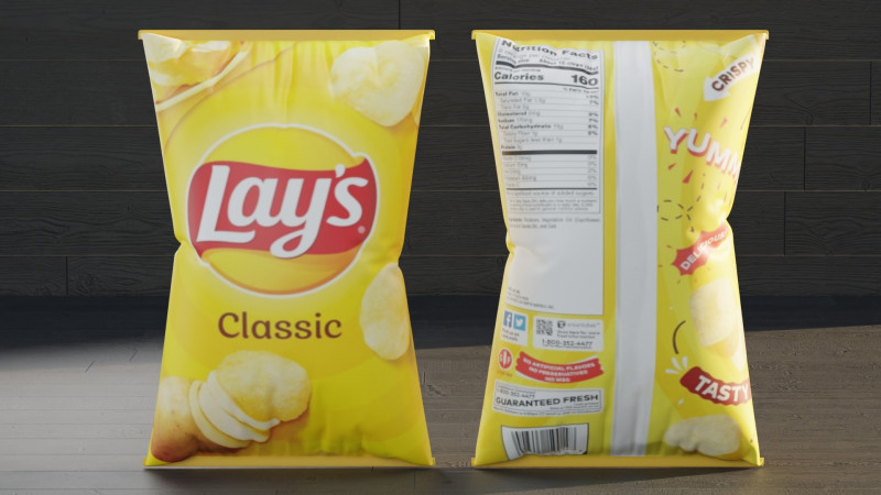 Chip Bag Lays 3D Модель .c4d .max .obj .3ds .fbx .stl .blend