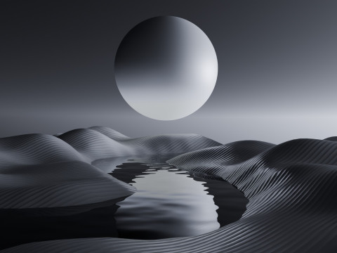 Tranquil Full Moon Landscape Animation Modelo 3D