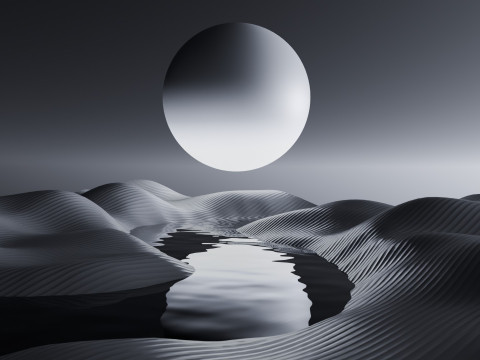Tranquil Full Moon Landscape Animation Modelo 3D