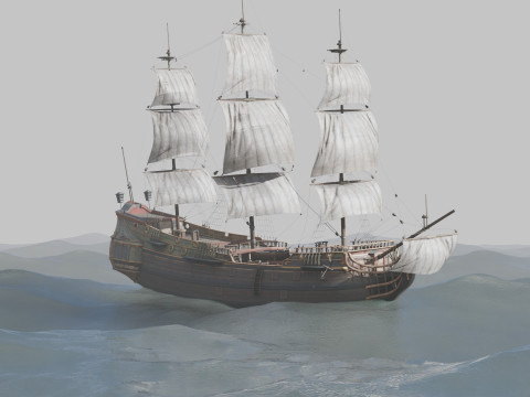 Pirate Ship In The Middle Of The Ocean 3D Modell