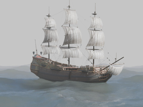Pirate Ship In The Middle Of The Ocean Modèle 3D