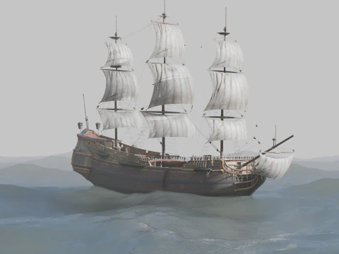 Pirate Ship In The Middle Of The Ocean 3D Model
