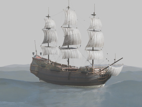 Pirate Ship In The Middle Of The Ocean Modèle 3D