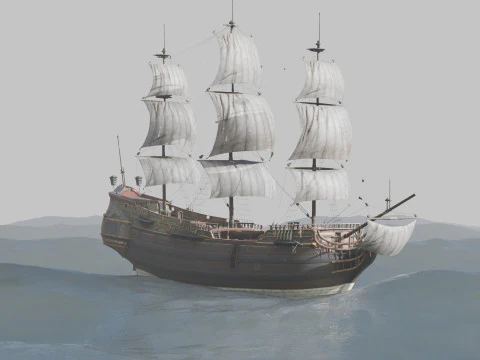 Pirate Ship In The Middle Of The Ocean 3D Model