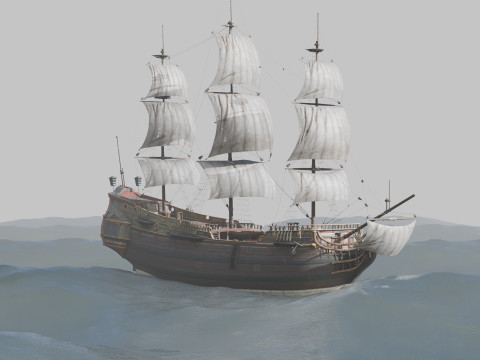 Pirate Ship In The Middle Of The Ocean Modèle 3D