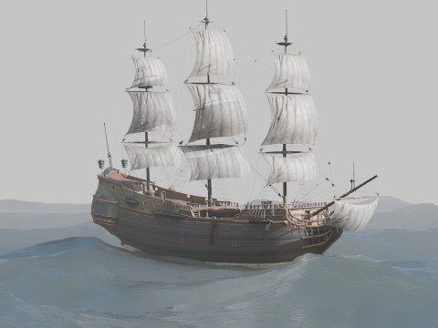 Pirate Ship In The Middle Of The Ocean Modèle 3D