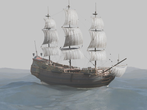 Pirate Ship In The Middle Of The Ocean Modèle 3D