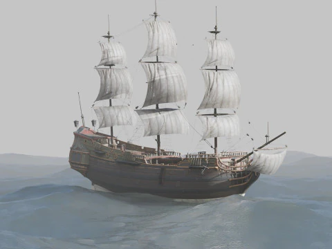 Pirate Ship In The Middle Of The Ocean 3D Model