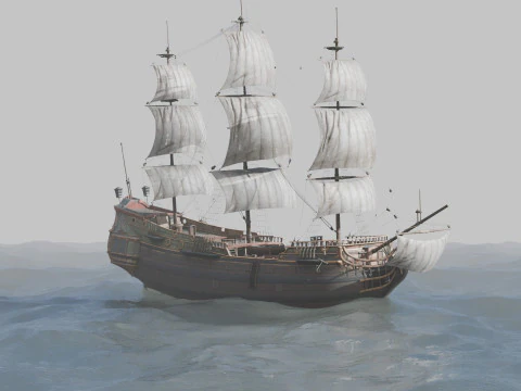 Pirate Ship In The Middle Of The Ocean 3D Model
