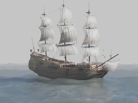 Pirate Ship In The Middle Of The Ocean 3D Model