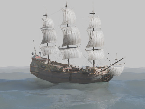 Pirate Ship In The Middle Of The Ocean Modèle 3D