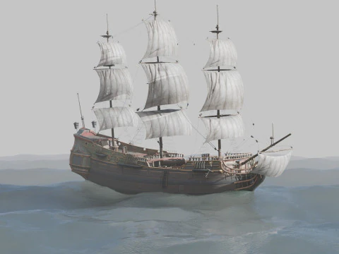 Pirate Ship In The Middle Of The Ocean 3D Model