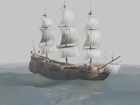 Pirate Ship In The Middle Of The Ocean 3D Model