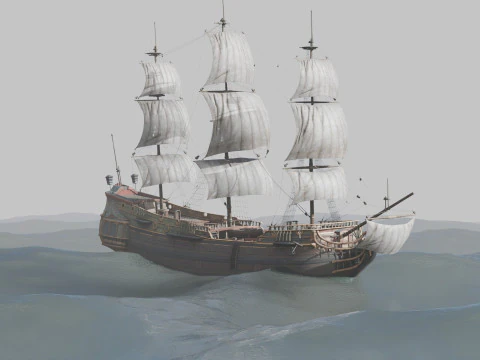 Pirate Ship In The Middle Of The Ocean 3D Model