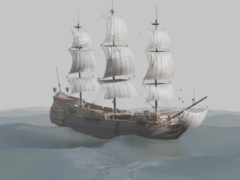 Pirate Ship In The Middle Of The Ocean Modèle 3D
