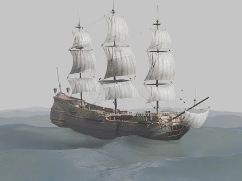Pirate Ship In The Middle Of The Ocean 3D Model