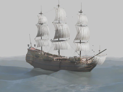 Pirate Ship In The Middle Of The Ocean 3D Model