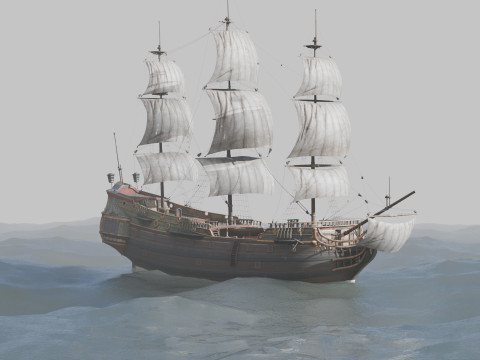 Pirate Ship In The Middle Of The Ocean Modèle 3D