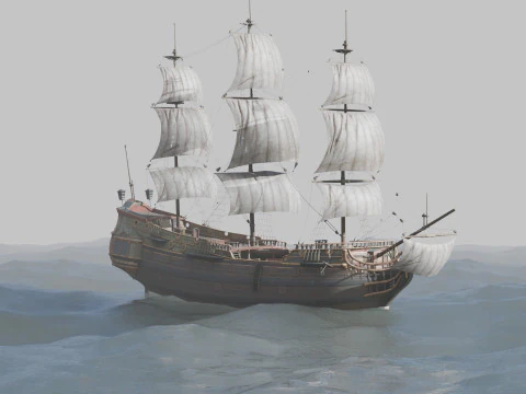 Pirate Ship In The Middle Of The Ocean 3D Model