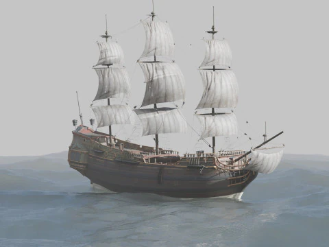Pirate Ship In The Middle Of The Ocean 3D Model