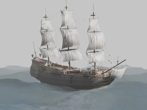 Pirate Ship In The Middle Of The Ocean Modèle 3D
