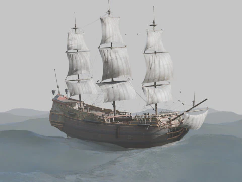 Pirate Ship In The Middle Of The Ocean 3D Model