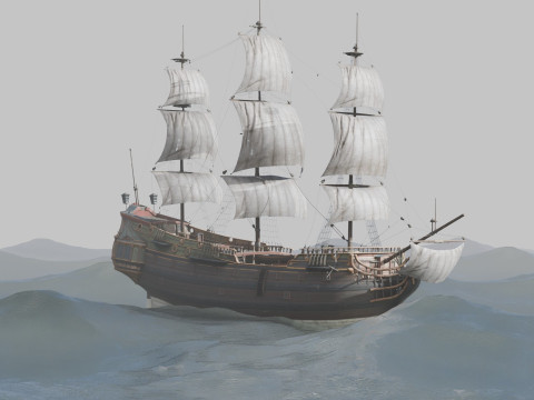 Pirate Ship In The Middle Of The Ocean Modèle 3D