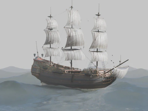 Pirate Ship In The Middle Of The Ocean 3D Model