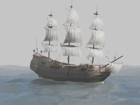 Pirate Ship In The Middle Of The Ocean 3D Model
