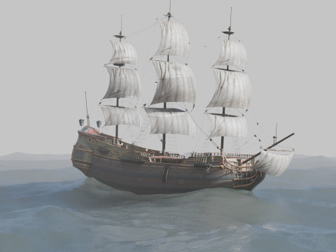 Pirate Ship In The Middle Of The Ocean Modèle 3D