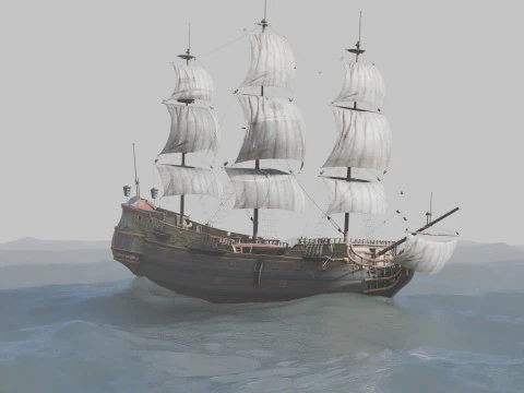 Pirate Ship In The Middle Of The Ocean 3D Model
