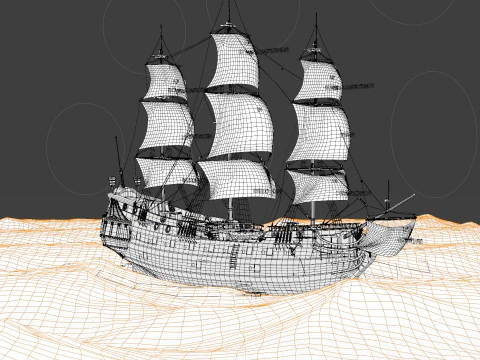 Pirate Ship In The Middle Of The Ocean 3D Model