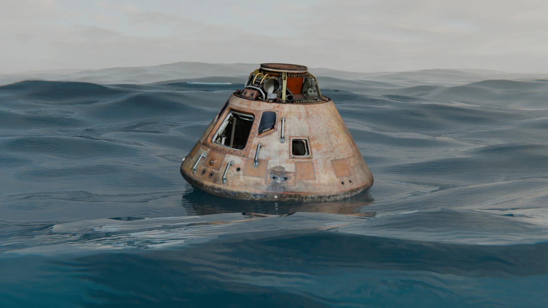 Animated Apollo Capsule Floating In The Ocean 3D Model .c4d .max .obj .3ds .fbx .stl .blend