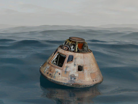 Animated Apollo Capsule Floating In The Ocean 3D Model