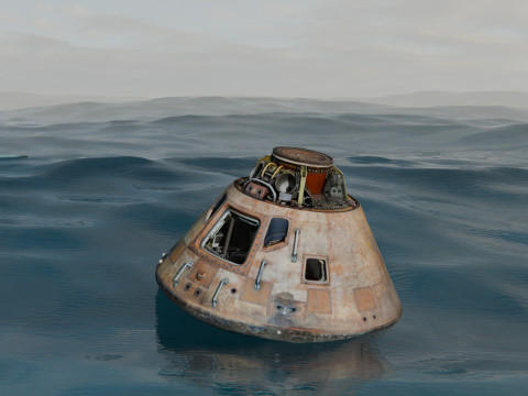 Animowana kapsuła Apollo unosząca się w oceanie Model 3D