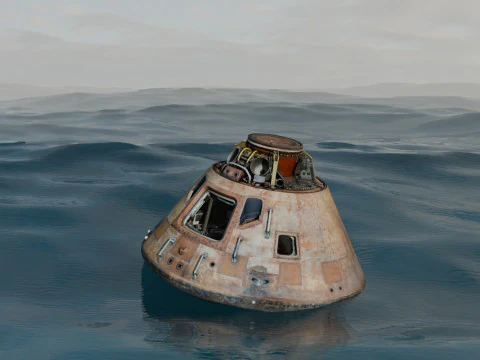 Animated Apollo Capsule Floating In The Ocean 3D Model