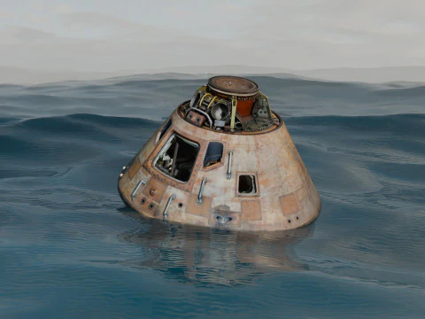 Animated Apollo Capsule Floating In The Ocean 3D Model
