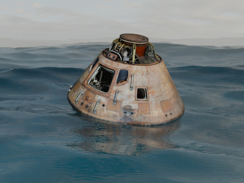 Animowana kapsuła Apollo unosząca się w oceanie Model 3D