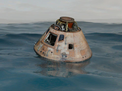 Animated Apollo Capsule Floating In The Ocean 3D Model