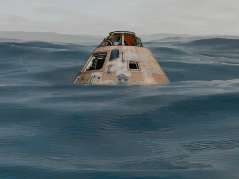 Animated Apollo Capsule Floating In The Ocean 3D Model