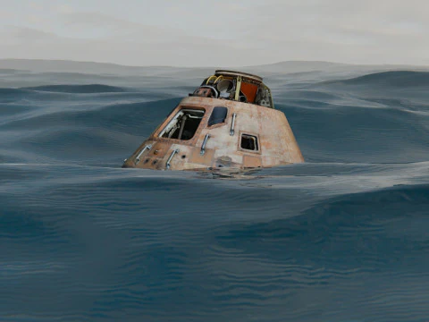 Animated Apollo Capsule Floating In The Ocean 3D Model