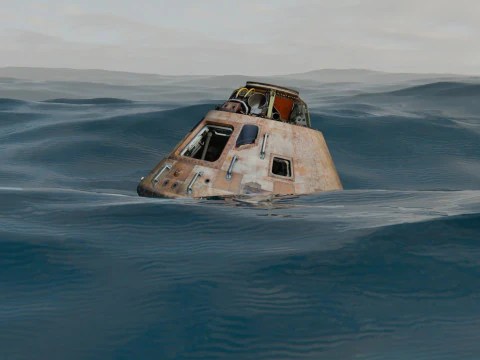 Animated Apollo Capsule Floating In The Ocean 3D Model